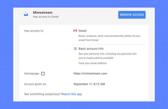  عکس صفحه تنظیمات برای لغو دسترسی برنامه های شخص ثالث به داده های شما. 